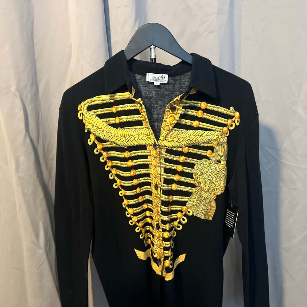 Hermès Vintage Black Brandenburg Trompe L'oeil Long Sleeve Shirt